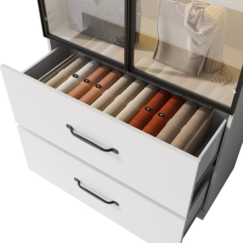 Glasvitrine, Bücherregal und Multifunktionsschrank mit Beleuchtung und Schubladen, mehrfarbige LED, 60×40×160 cm White