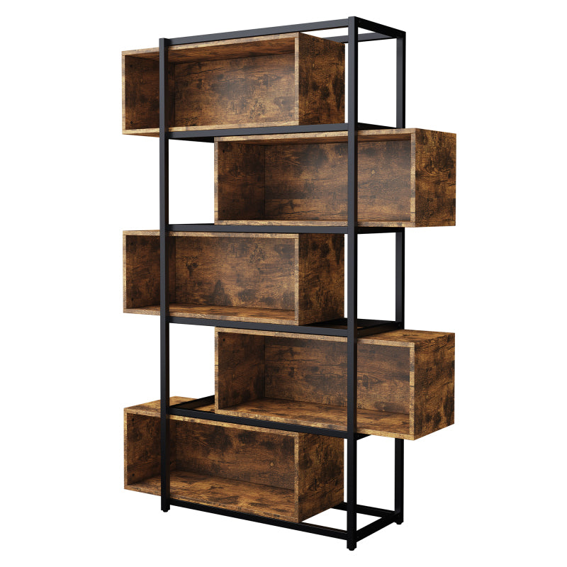 Bücherregal, 5 Etagen, mit Einlegeböden, Holzmaserung braun mit schwarzem Stahlrohr