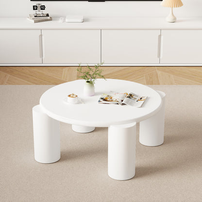 White Cloud Couchtisch, moderner Couchtisch mit 4 stabilen Stützbeinen, kleiner weißer Couchtisch, runde Kante, passt gut in Wohnzimmer, Schlafzimmer, Balkon, Terrasse