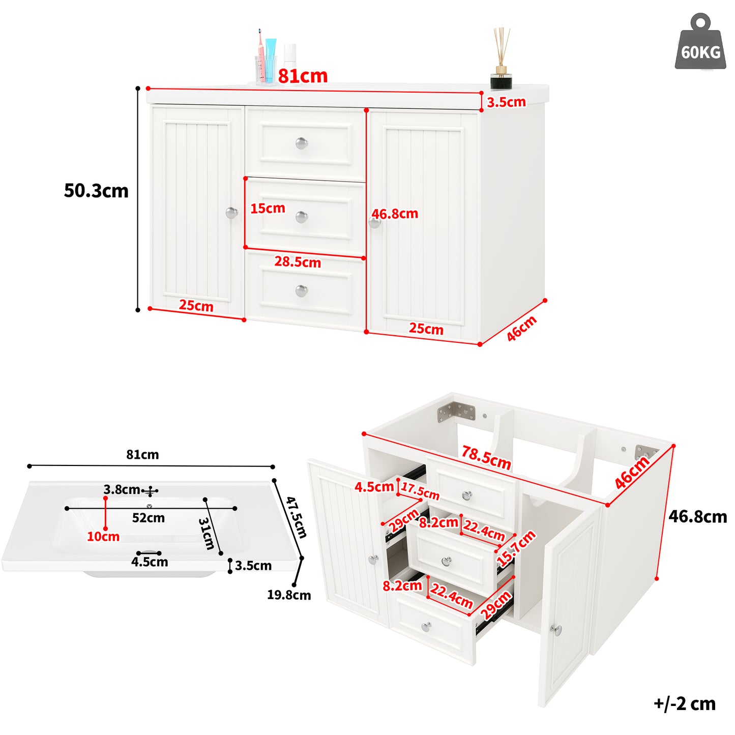 Badezimmerschrank mit Waschbecken,weiß