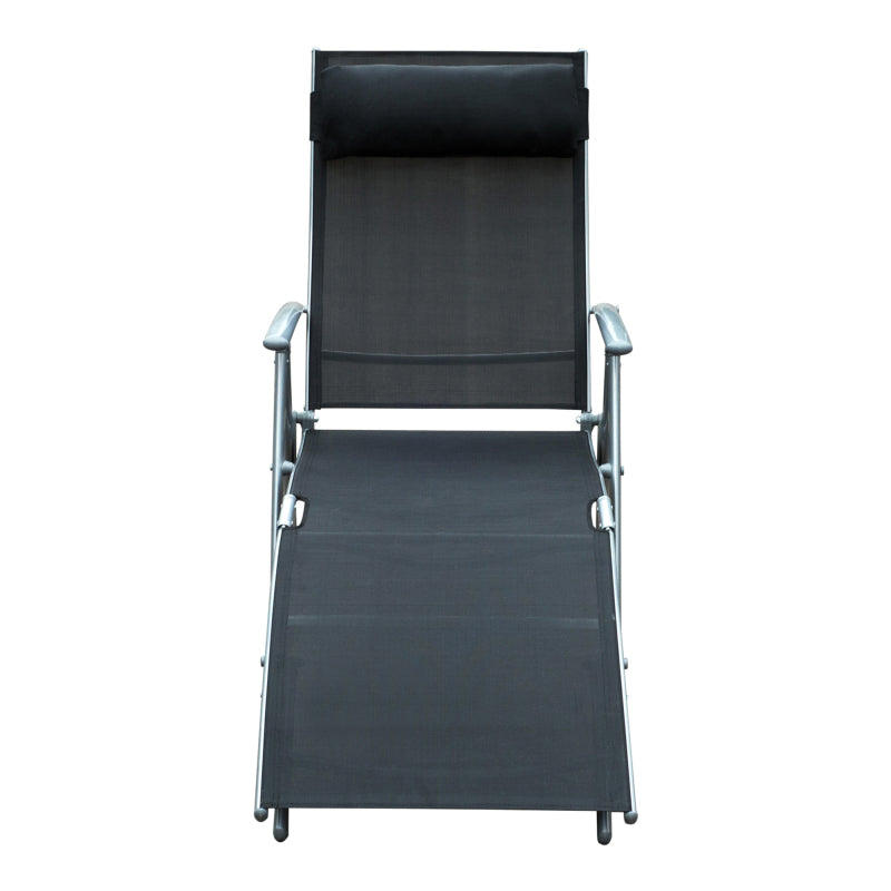 Sonnenliege klappbar Gartenliege mit Kissen, Metall und Stoff Schwarz für Strand und Terrasse