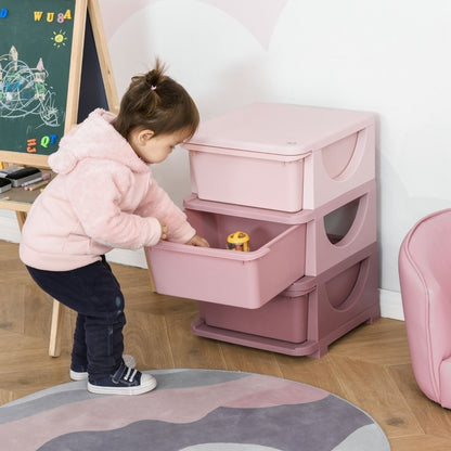 Spielzeugaufbewahrung, 3Ebenen, Kommode Kinderzimmer, kleiner Schubladenschrank für Kinder, Rosa