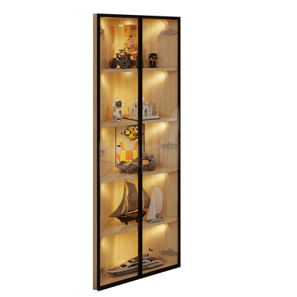 Eckvitrine, Eiche-Optik: Glasvitrine für Sammlungen, Bücher, Wein oder als Badezimmerschrank 62x35x160cm