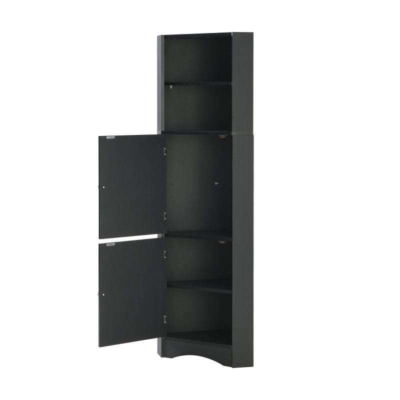 Badschrank, Badmöbel, Eckschrank mit zwei Ablagefächern, offenes Fach mit verstellbarem Einlegeboden, 36.5x 36.5 x 155 cm, schwarz