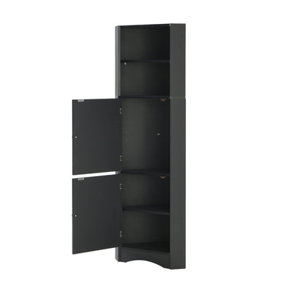 Badschrank, Badmöbel, Eckschrank mit zwei Ablagefächern, offenes Fach mit verstellbarem Einlegeboden, 36.5x 36.5 x 155 cm, schwarz