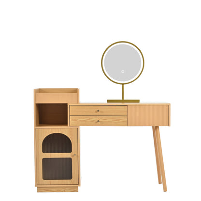 Schminktisch-Set, Kosmetiktisch mit LED-Spiegel und 3-Farbiger Beleuchtung, Schminktisch aus Holz für Schlafzimmerstudio - Maße: B120/H90/T40 cm(ohne Hocker) (Old sku: RN3198724AAA)