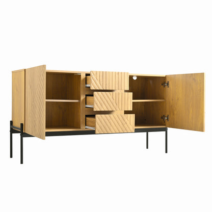 Sideboard mit 2 Türen und 3 Schubladen,Metallbeinen, TV-Schrank,Buffet, Kommode mit Linien-Design