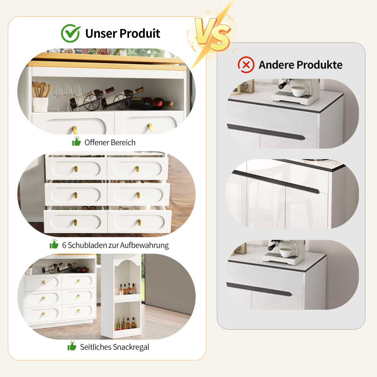Bartisch ausziehbar 138-203cm, 360° drehbarer Stehtisch mit 6 Schubladen & Snack-Regal, moderner Küchentisch, Schreibtisch & Bar, Weiß
