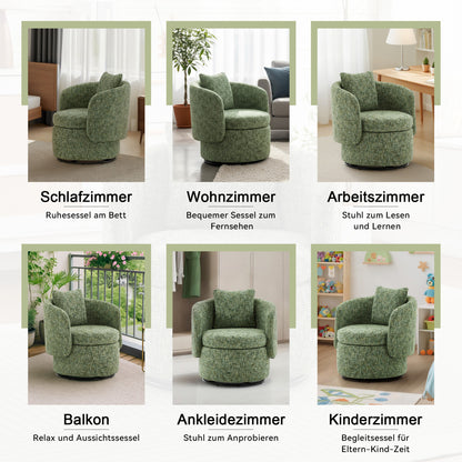 360° Drehsessel Chenille (Grün) – Modern, Rund & Bequem für Leseecke, Wohnzimmer
