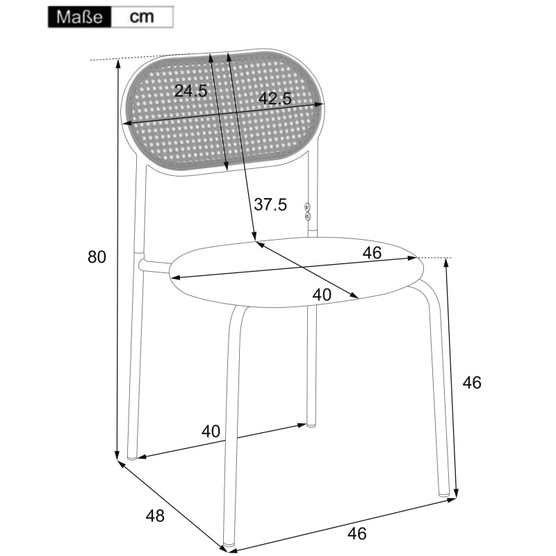 4er set Esszimmerstuhl, moderner, einfacher Freizeitstuhl mit vier Stützbeinen aus Metall, Rattan-Freizeitstuhl, Wohnzimmer- und Schlafzimmerstuhl, Braun