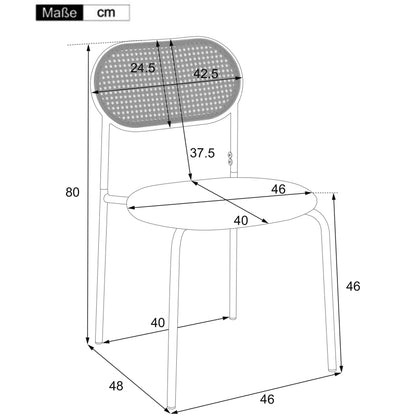 4er set Esszimmerstuhl, moderner, einfacher Freizeitstuhl mit vier Stützbeinen aus Metall, Rattan-Freizeitstuhl, Wohnzimmer- und Schlafzimmerstuhl, Braun