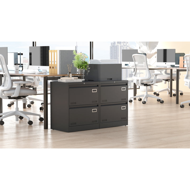 2 Drawer Metal Lateral File Cabinet with Lock,Office Vertical Files Cabinet for Home Office/Legal/Letter/A4,Locking Metal File Cabinet,Assembly Required (Black,with 2 Drawer)