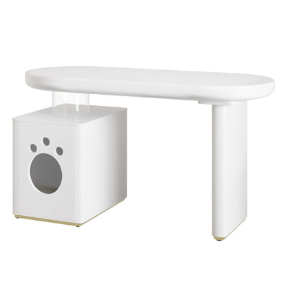Schreibtisch mit Haustierbett, komplett lackiert, abgerundete Kurven, 5 cm dicke Beine, stabil und modern, Haustiergrößen M–XL