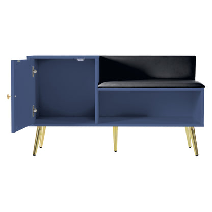 Moderne luxuriöse Schuhtruhe in Blau mit Stauraum, gepolsterter Sitzbank und Rückenlehne, Perfekt für den Eingangsbereich