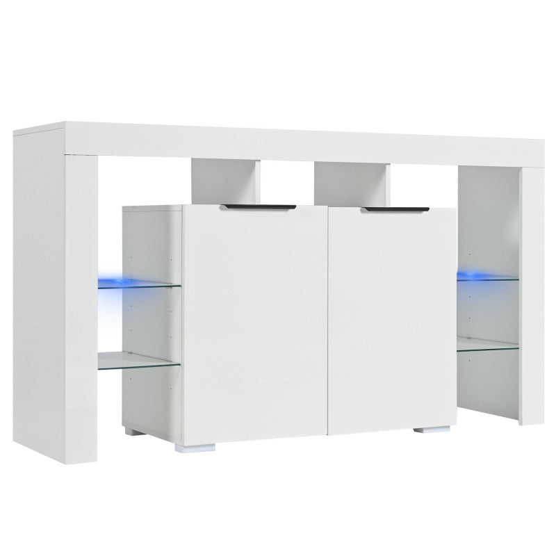 Hochglanz-LED-Sideboard, Küchenschrank, Schrank, Buffet-Aufbewahrung, Servertisch mit LED-Leuchten, Hochglanz-Buffetschrank mit 4 Glasböden und 2 Tür, Vitrine für Wohnzimmer, Eingangsbereich
