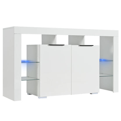 Hochglanz-LED-Sideboard, Küchenschrank, Schrank, Buffet-Aufbewahrung, Servertisch mit LED-Leuchten, Hochglanz-Buffetschrank mit 4 Glasböden und 2 Tür, Vitrine für Wohnzimmer, Eingangsbereich