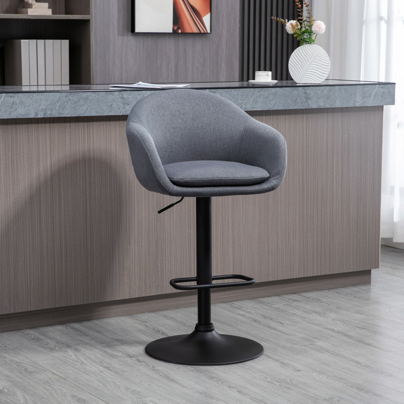 Barhocker höhenverstellbar mit Lehne und mit Fußstütze; 110kg belastbar Leinenoptik, Grau