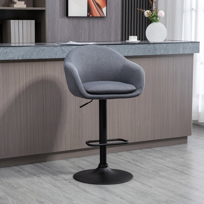 Barhocker höhenverstellbar mit Lehne und mit Fußstütze; 110kg belastbar Leinenoptik, Grau