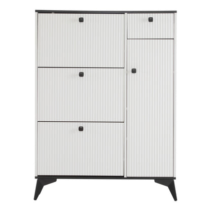 Schuhschrank mit 3 Klappen, 1 Schublade und 1 Tür, Schuhregal, Schuhkipper schmal, Schuhschrank weiß
