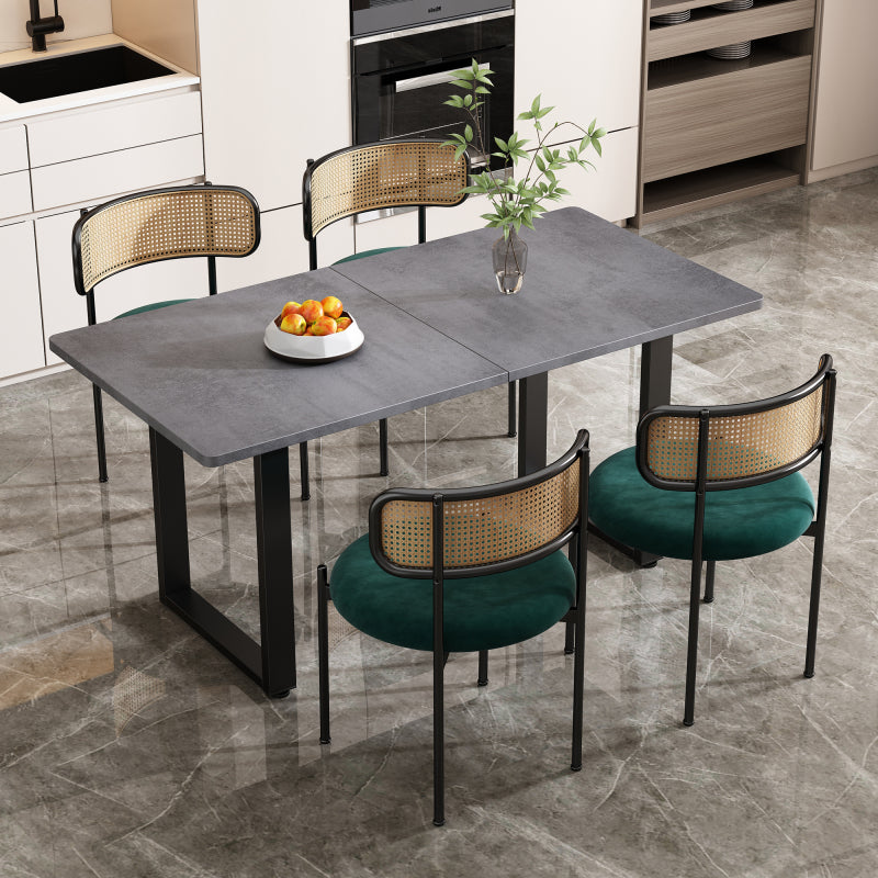 Esstisch und Stuhl-Set, 5er set, 4 Samt-Esszimmerstühle & 1 rechteckiger Esstisch, Grau + Grün+Schwarz