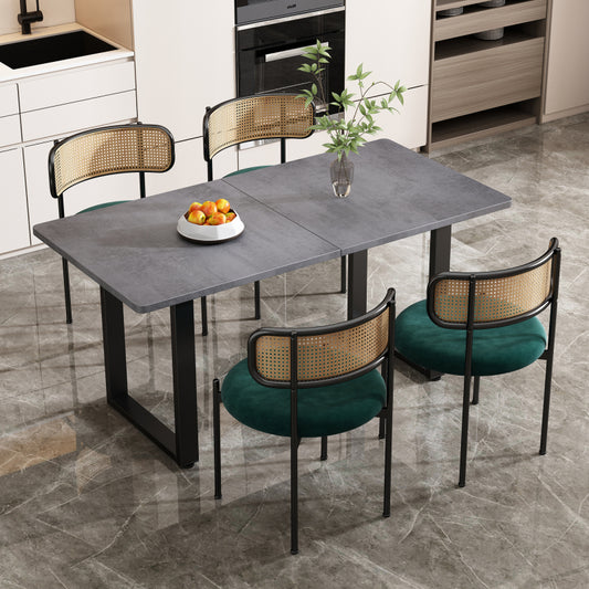 Esstisch und Stuhl-Set, 5er set, 4 Samt-Esszimmerstühle & 1 rechteckiger Esstisch, Grau + Grün+Schwarz
