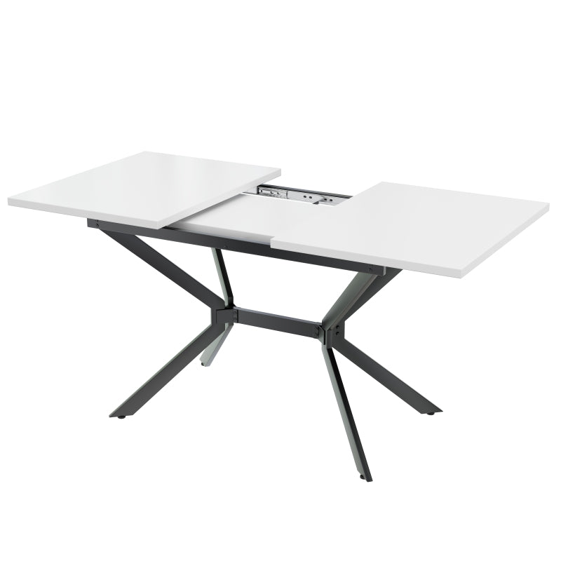 Weißer Erweiterbarer Esstisch 120/160*80 cm, Tischbeine aus schwarzem Metall