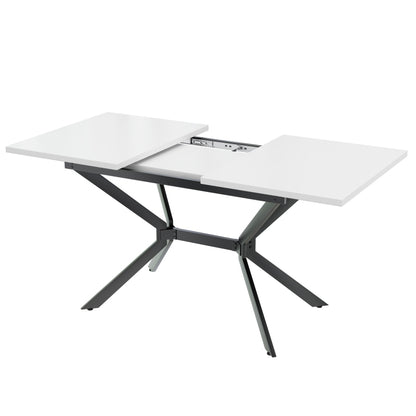Weißer Erweiterbarer Esstisch 120/160*80 cm, Tischbeine aus schwarzem Metall