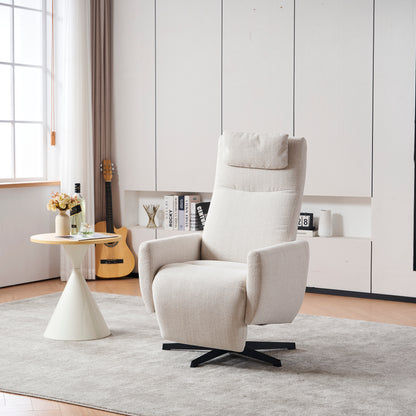 Bequemer Relaxsessel mit Liegefunktion – Chenille Fernsehsessel mit Fußstütze, drehbarer Stillsessel & Loungesessel für Wohnzimmer, modernes Sofa, Beige