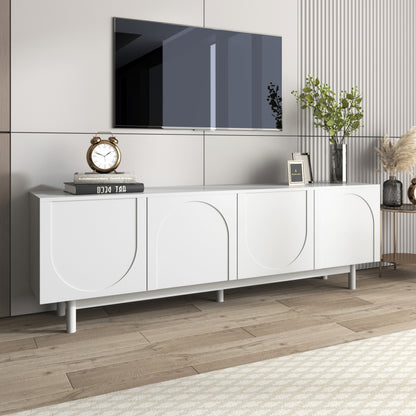 Moderner weiß TV-Schrank – 175 x 38 x 56 cm, verstellbare Einlegeplatten, Leichte Lowboard-TV-Möbel im Luxusstil