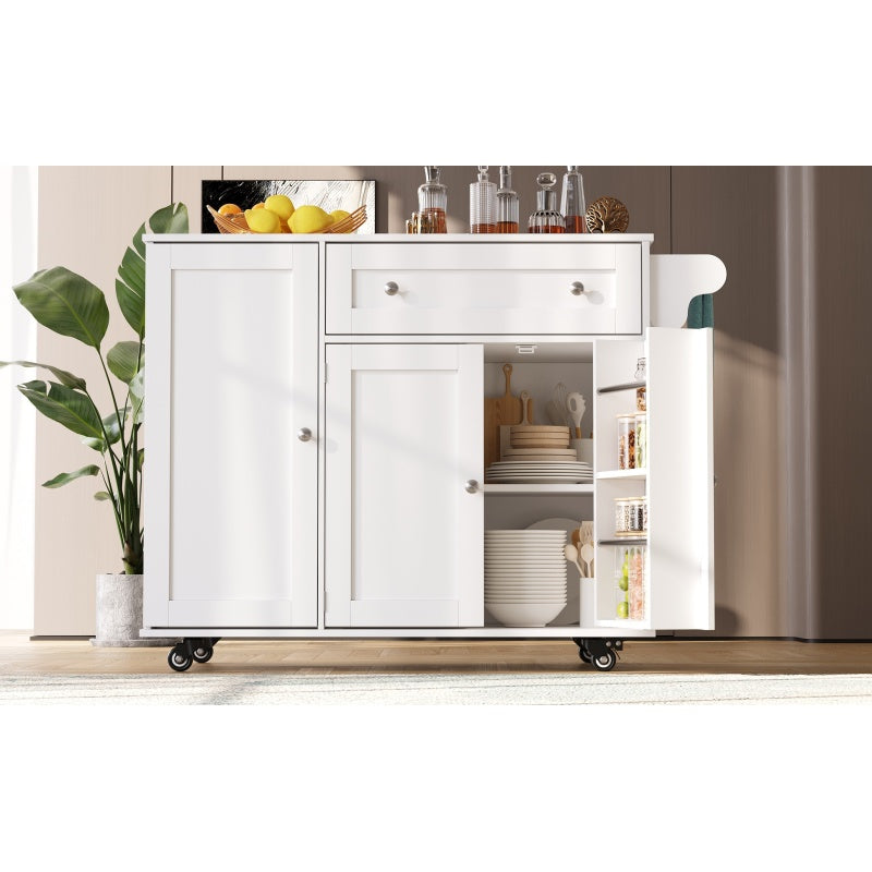 Küchenwagen, herausnehmbarer Speisewagen mit klappbarer Tischplatte, Schranktür mit Snack-Regal, verstellbare Trennwände, 1 Schublade, 4 Räder (2 feststellbar), weiß (105,5*40-60*83cm)