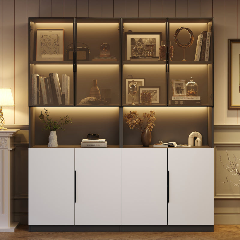Curio Vitrine mit Licht, 16 Farben Licht, Sammlerstücke Schrank Display Regal, Bücherregal Vitrine für Wohnzimmer, weiß