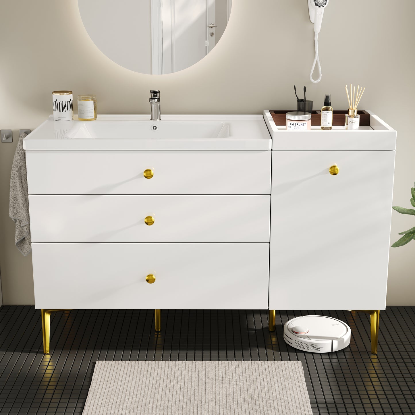Badezimmerschrank mit Waschbecken, Moderner Stil, Badmöbel, Weiß
