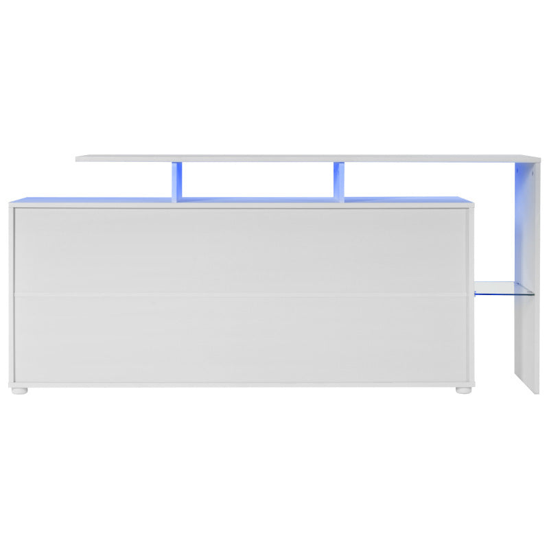 Kommode, Sideboard mit LED, Wohnzimmermöbel in Weiß Hochglanz, Wohnzimmerschrank, Standschrank, TV-Schrank, Wohnzimmerwand, Highboard, Mehrzweckschrank, LED-Vitrine, Buffetschrank Esszimmer