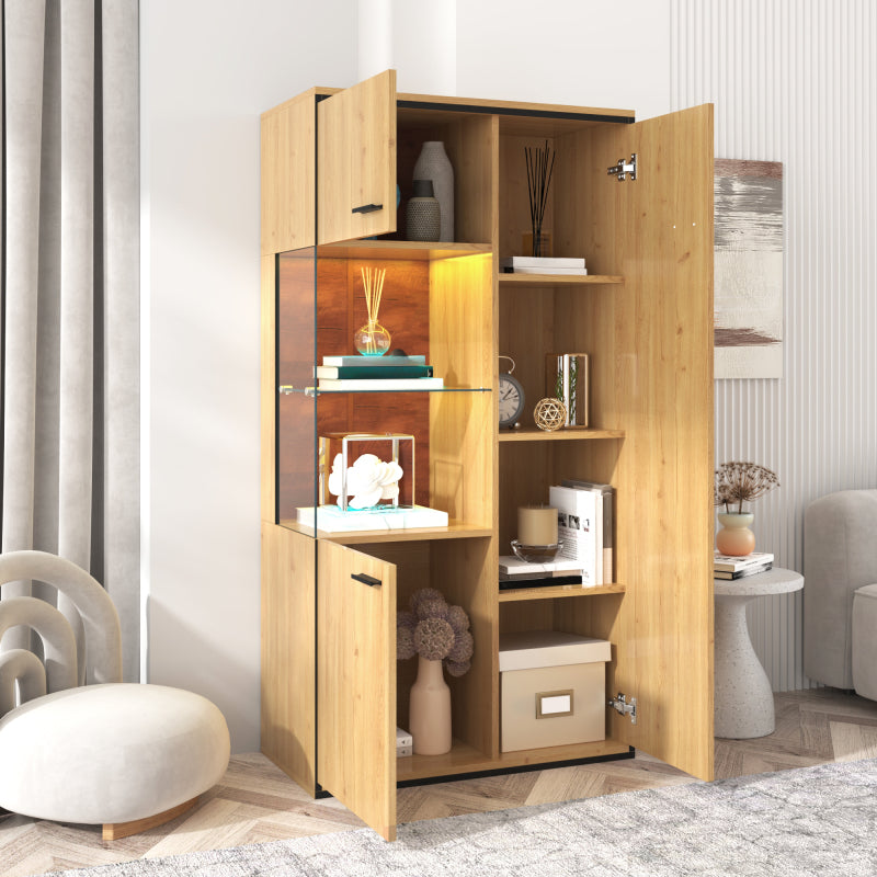 Moderne Vitrine mit LED-Beleuchtung - 150Hcm - Glastür, Mehrzweckregale, 15 Farboptionen, Großer Stauraum, Glasboden, Schaukasten, Präsentationsmöbel, Schrank mit Beleuchtung,Möbel mit Glastür