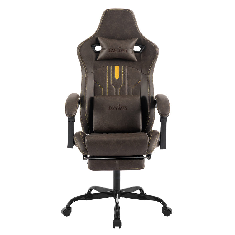 Gaming Stuhl Computerstuhl Ergonomischer Gaming Chair mit Fußstütze Bürostuhl Ergonomischer Computerstuhl mit Lendenwirbelstütze Beige