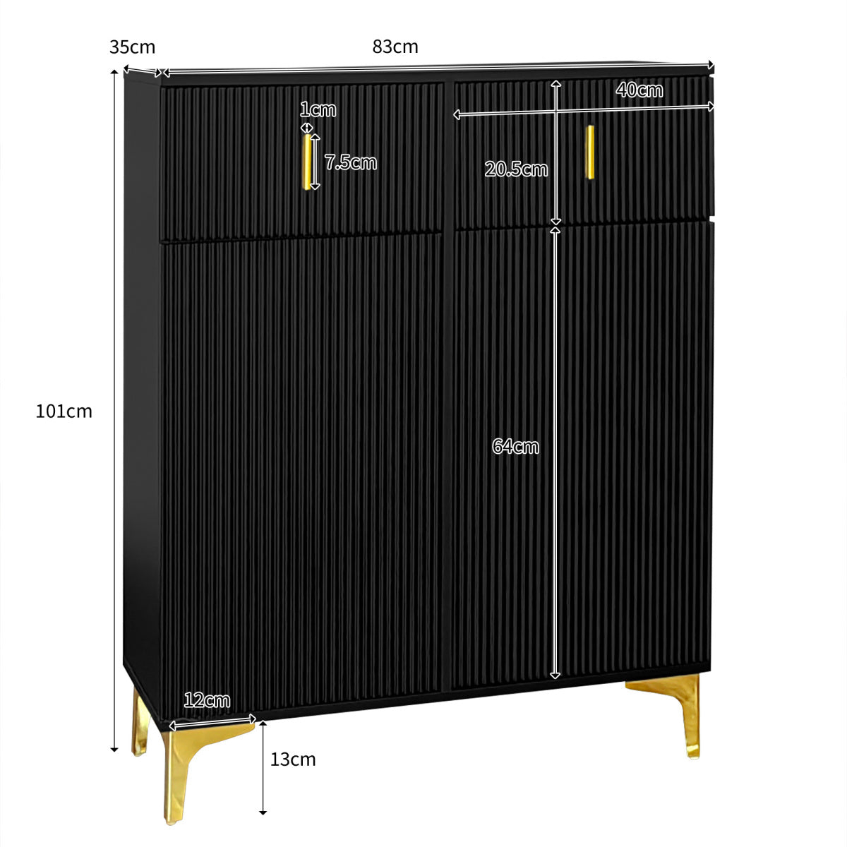 Garderoben-Set mit Schuhschrank & Sitzbank, Wellenfront, Push-to-Open, goldene Haken & Füße, Schwarz