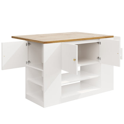 Moderne Kücheninsel Weiß, Küchenschrank mit klappbarer Arbeitsplatte, Sideboard mit Schubladen & Regalen, Esstisch & Servierwagen, 140x70cm