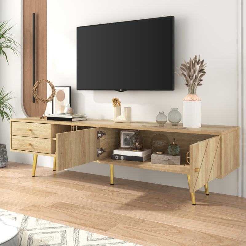 TV-Schrank 160 cm mit Goldfüßen, Zwei Schubladen und Einzigartig Gestalteten Türen