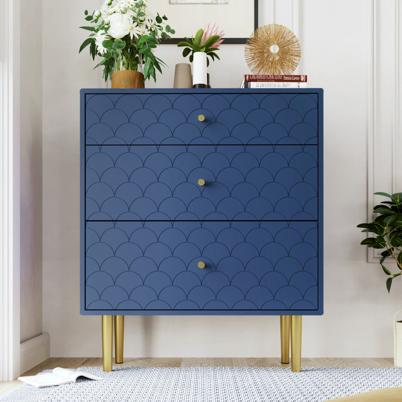 [NEW] Schubladenkommode Kommode mit 3 Schubladen, Sideboard Highboard für Schlafzimmer & alle Wohnräume,Marineblau-H89/B75/T40 cm