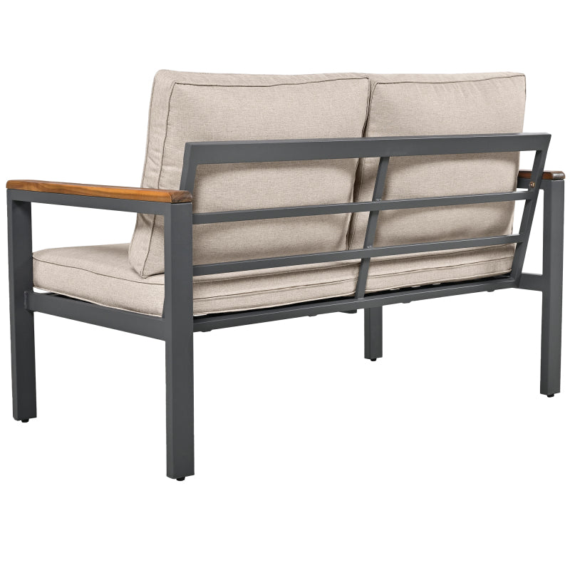 Loungeset, Gartenmöbel-Set mit Rahmen aus verzinktem Stahl, (breites Set, 4-teiliges Esstisch-Set, 1x 2-Sitzer-Sofa, 2x Einzelstühle, 1x Tisch), Akazienholz Tischplatte und Armlehnen,Beige