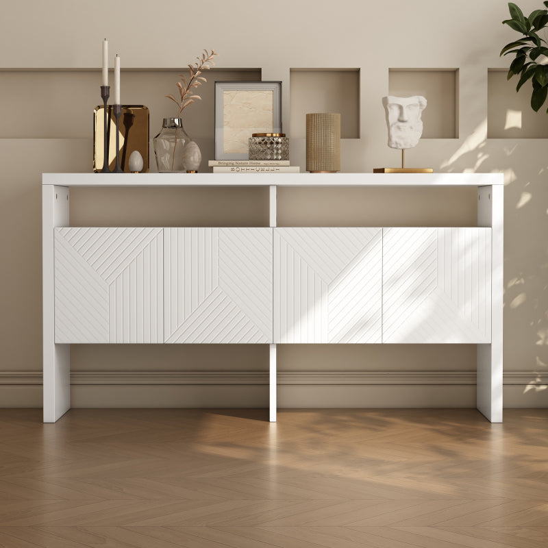 Kommode / Sideboard / Flurschrank mit 2 offenen Fächern und 4 Türen, Weiß
