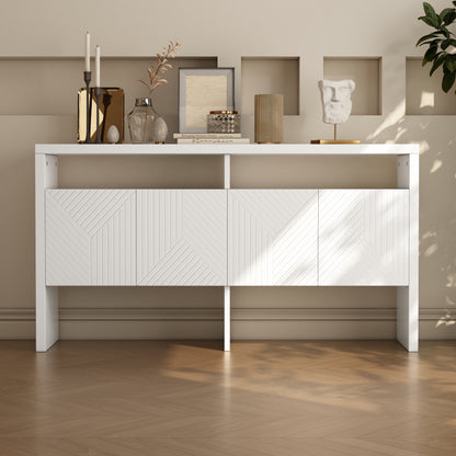 Kommode / Sideboard / Flurschrank mit 2 offenen Fächern und 4 Türen, Weiß