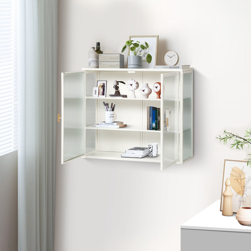 70CM Glastüren Moderner zweitüriger Wandschrank mit dreistufiger Lagerung für Eingangsbereich Wohnzimmer Badezimmer Esszimmer(White)