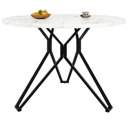 Esstisch-Set (5-teilig), Esstisch-Set mit 4 Stühlen, Modernes Küchen-Esstisch-Set, Runder Küchentisch mit Durchmesser 100 cm, Schwarze Metallbeine, MDF-Marmor-Tischplatte, Graue Samt-Esszimmerstühle
