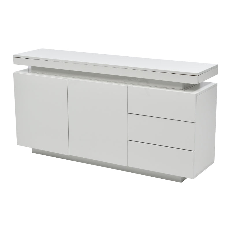 Sideboard Schrank Modern Wohnzimmer Beistellschrank Standschrank Kommode Highboard Anrichte Möbel 2 Türen 3 Schubladen Hochglanz Sideboard mit LED Licht Grifflose 140x35x72.5cm - Weiß