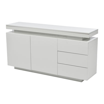Sideboard Schrank Modern Wohnzimmer Beistellschrank Standschrank Kommode Highboard Anrichte Möbel 2 Türen 3 Schubladen Hochglanz Sideboard mit LED Licht Grifflose 140x35x72.5cm - Weiß
