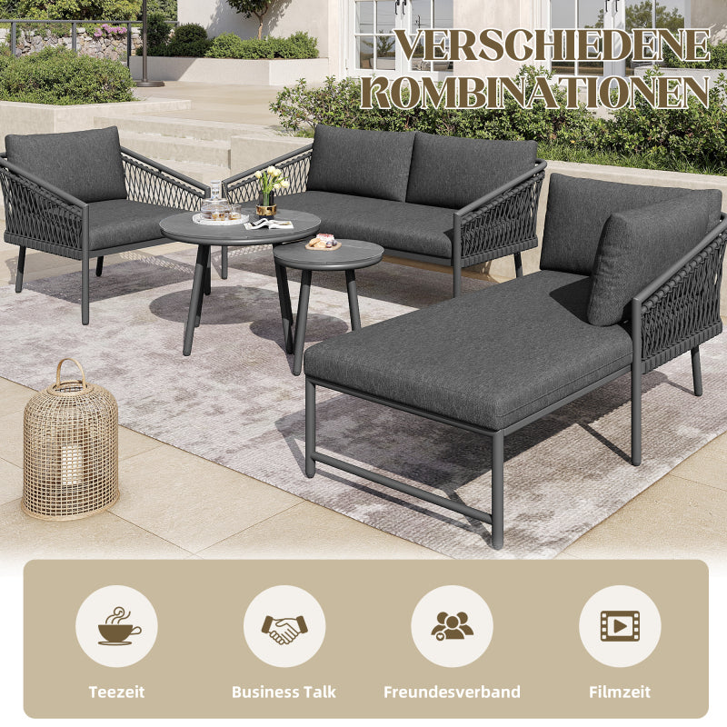 Garten Lounge Set, Seil Gartenmöbel Set, Modernes Outdoor Sofa Set Handgewebtes Seil, Inklusive Aller Sitz- Und Rückenkissen, Balkonset, Garten Und Terrasse, Grau