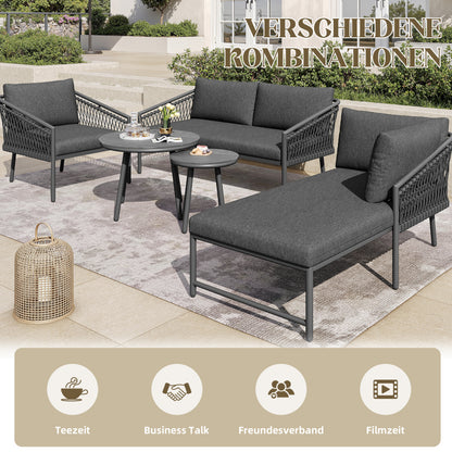Garten Lounge Set, Seil Gartenmöbel Set, Modernes Outdoor Sofa Set Handgewebtes Seil, Inklusive Aller Sitz- Und Rückenkissen, Balkonset, Garten Und Terrasse, Grau