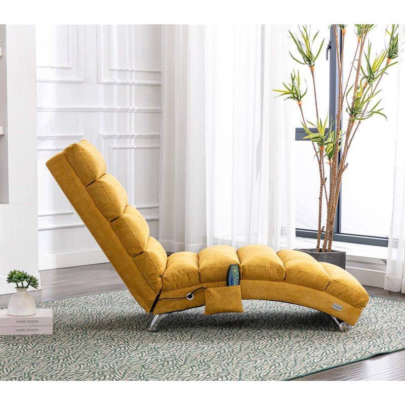 Sackleinen Massage Chaise Lounge Indoor mit Fernbedienung, Ergonomische elektrische Massage Long Lounger mit 5 Modi für Büro, Wohnzimmer, Schlafzimmer (Senfgelb)