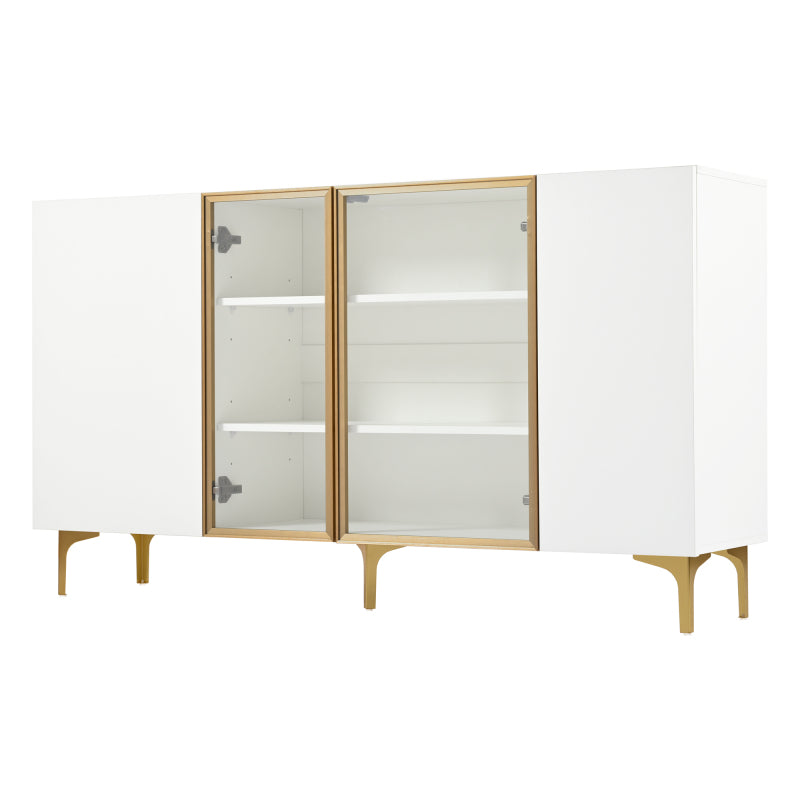 Elegantes 4-Tür Sideboard, Modernes Design, Grifflos, Viel Stauraum, Weiß
